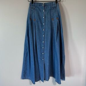 Panhandle Slim Rare Vintage A-Line Denim Skirt Pearl Snap Diamonds